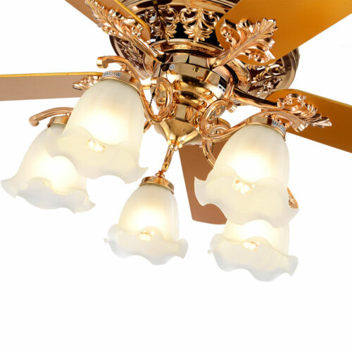 Light Lamp Chandelier W/5 Wood Leaves Remote Control