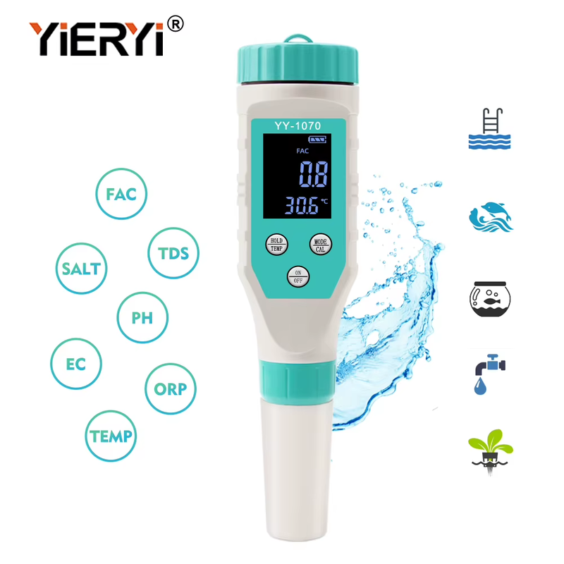 7 In 1 Swimming Pool Chlorine PH Meter Professional SALT/ORP/TDS/EC/FAC Tester S
