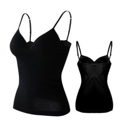 Built In Shelf Bra Adjustable Strap Cami Tank Top Soft Cotton Stretch Knit Solid