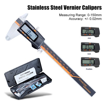 150mm Digital Caliper Stainless Steel Vernier Calipers Measuring Tool LCD Screen