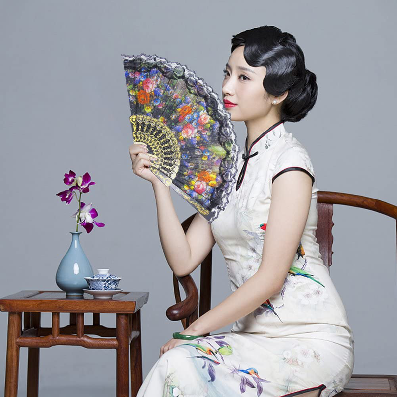 10 Pcs Peacock Folding Hand Held Fans Bulk for Women Spanish Chinese Japanese
