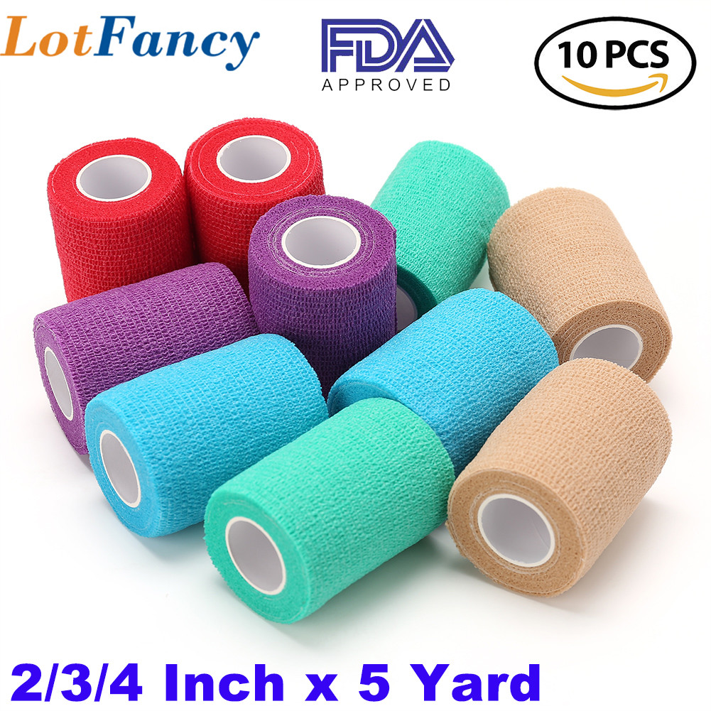 10 Rolls Vet Wrap Tape Self Adhesive Bandages Elastic for Pets Horse Dogs Cats 