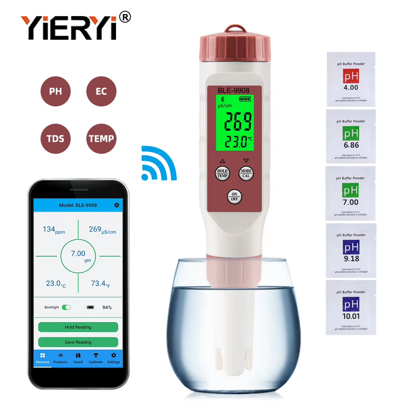 New Bluetooth PH Meter PH/EC/TDS/TEMP Meter APP Intelligent Control Water Qualit