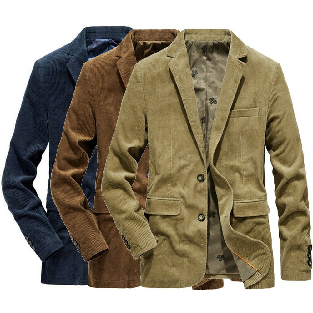 Herren Kord Anzug Jacke Lässig Elegant Kerbe Revers Schnur Blazer Jacke Vintage