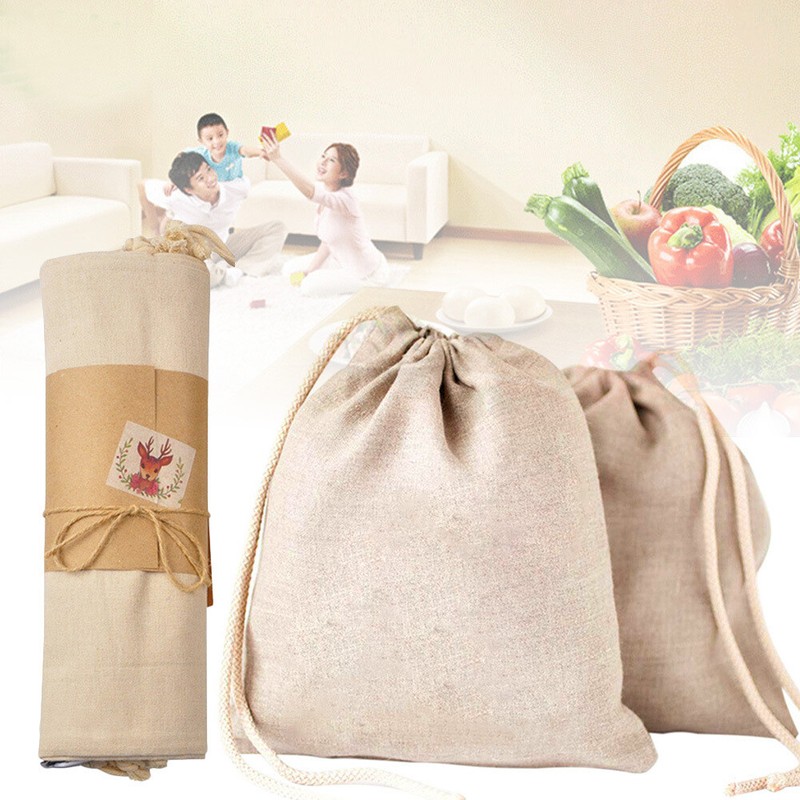 2PCS Cotton Drawstring Bag Small Sack Multifunctional Gift Bag Travel Pouch