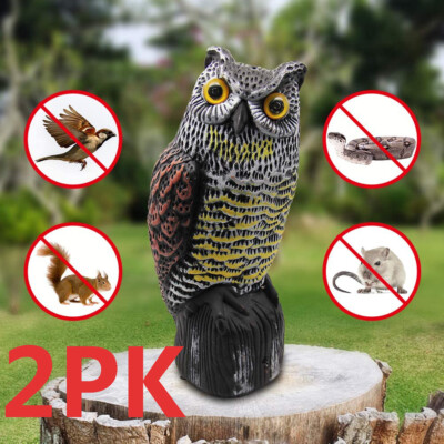 2pcs NEW Solar Power OWL Decoy with Flashing Eye Sound Repellent Bird Scare