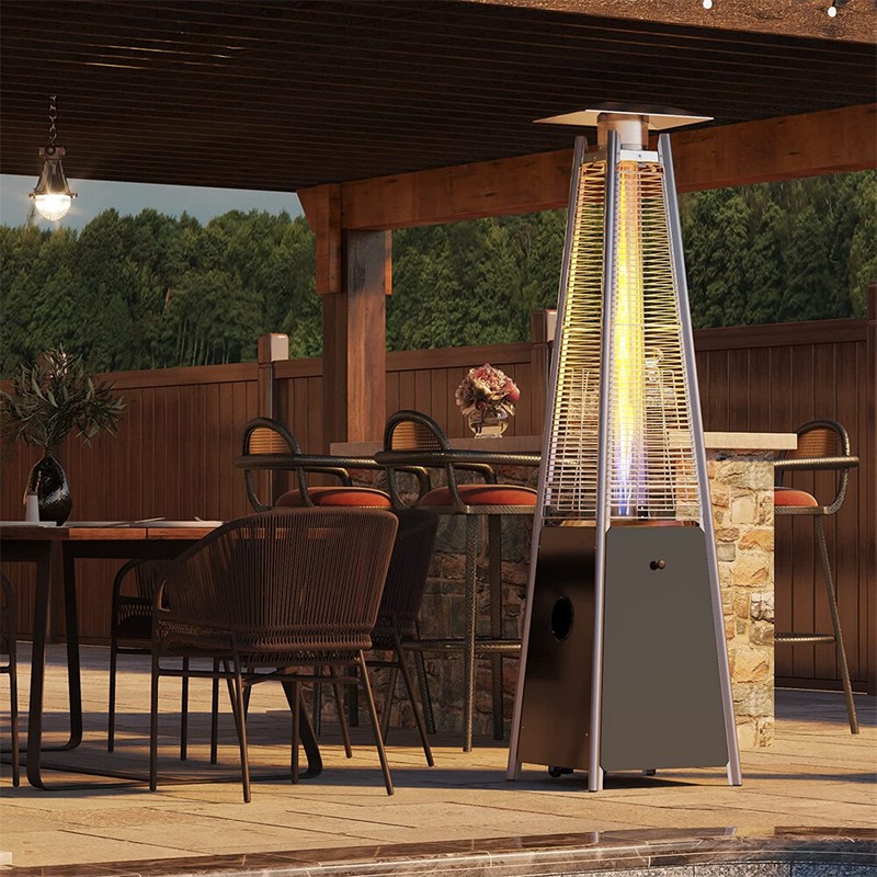 46000 Btu Pyramid Flame Outdoor Heater Glass Tube And Wheel