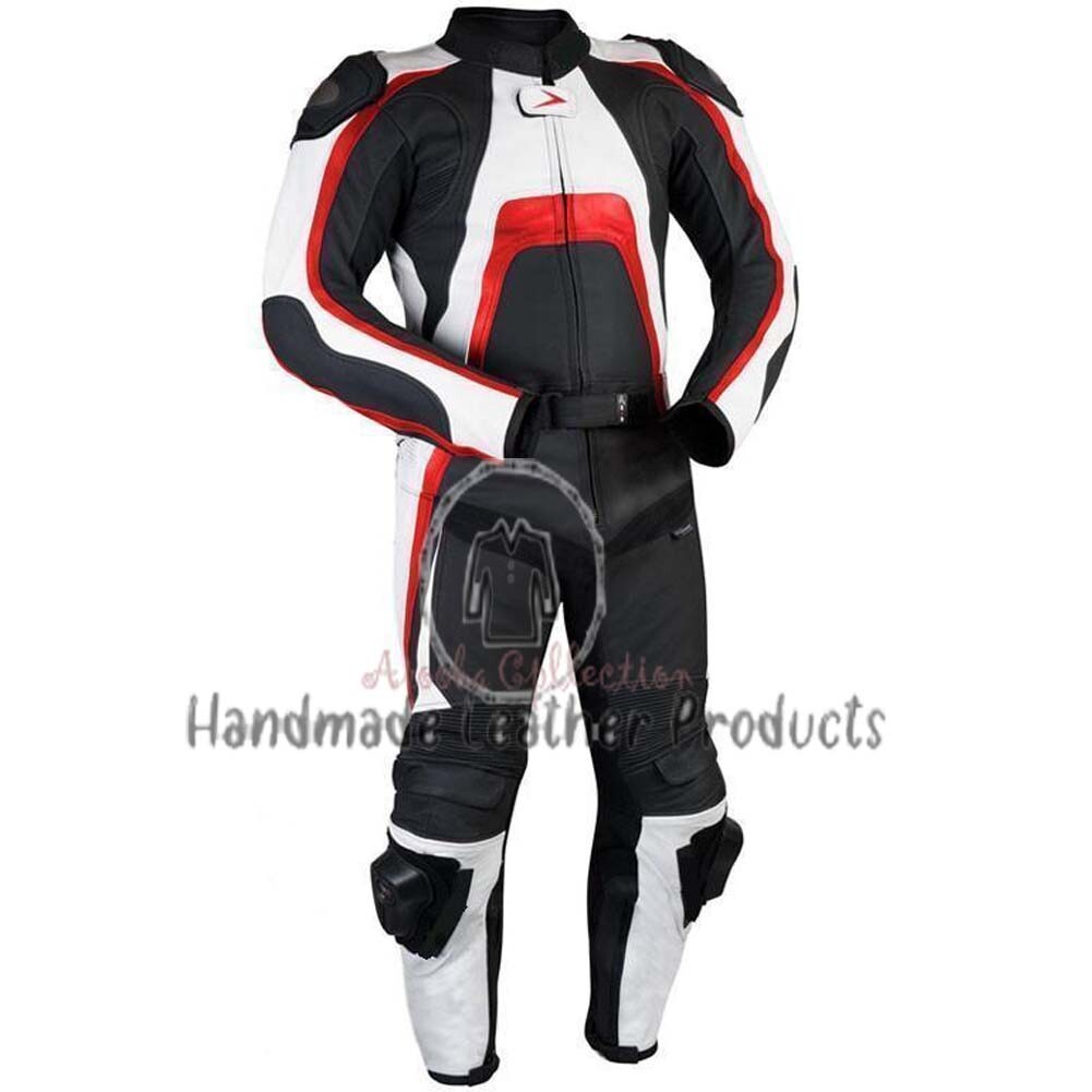 SUIT BLACK WHITE COWHIDE RACING MOTORCYCLE LEATHER SUIT JACKET PANT WITH SAFETY PADS