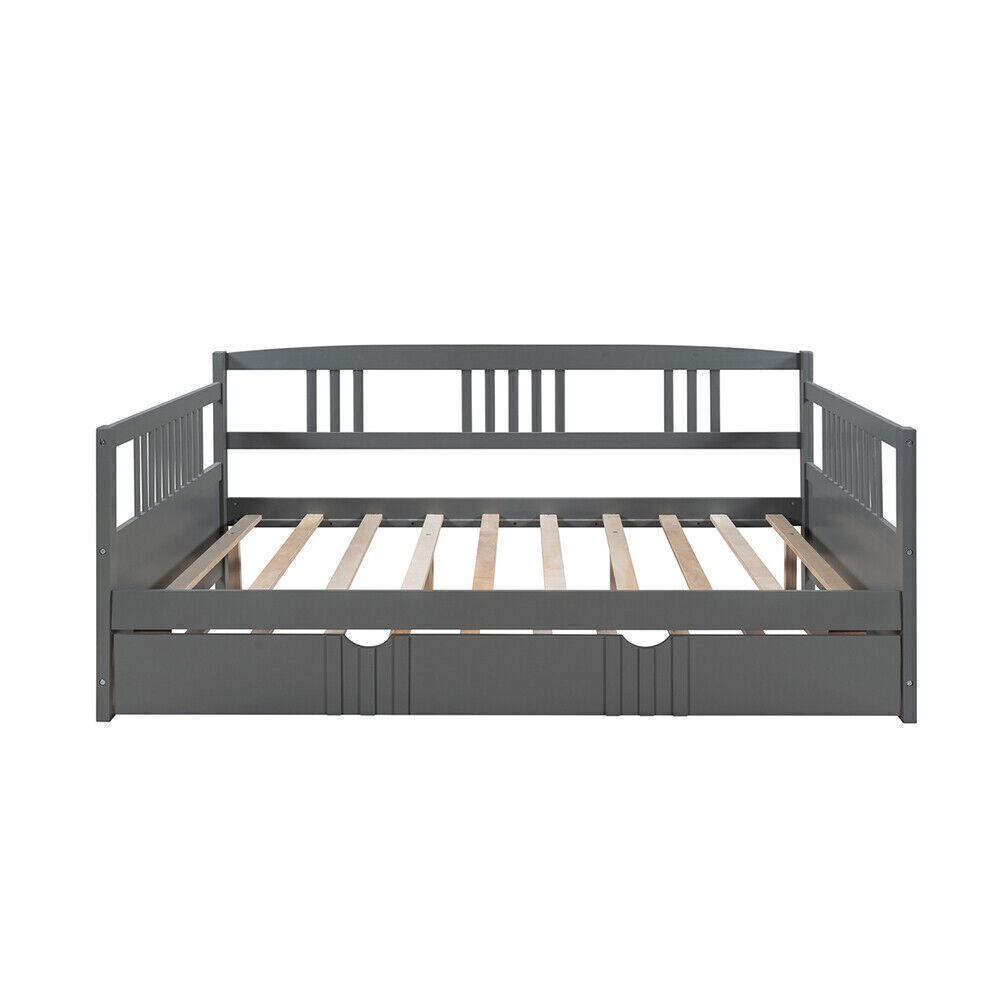 Full Size Daybed Day Bed with Trundle Sofa Bed Wood Bed Frame Bedroom Furniture