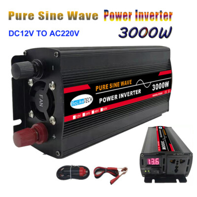 3000W-6000W Pure Sine Wave Power Inverter DC 12V/24V To AC 220V Socket Converter
