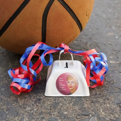 I'm Here Awake Don't Push it Funny Humor White Metal Cowbell Cow Bell Instrument