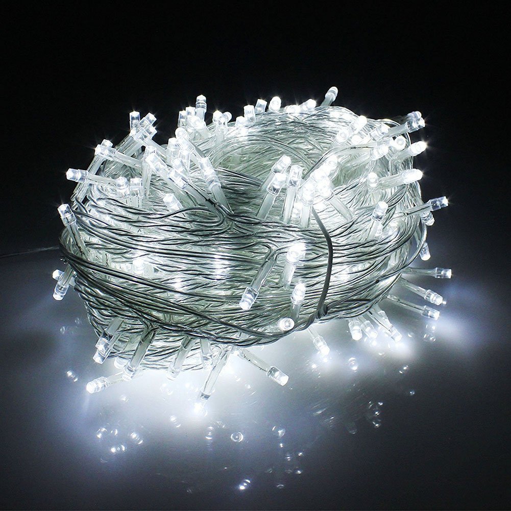Catena Luci Di Natale Filari 180 Led Bianco Freddo Filo Trasparente 18 mt dfh