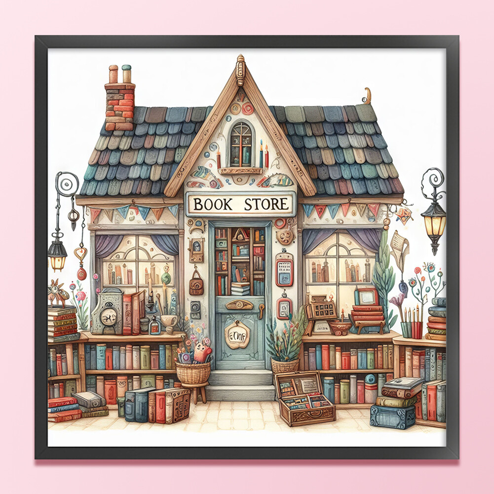 Full Embroidery Eco-cotton Thread 11CT Printed Bookstore Cross Stitch 50x50cm