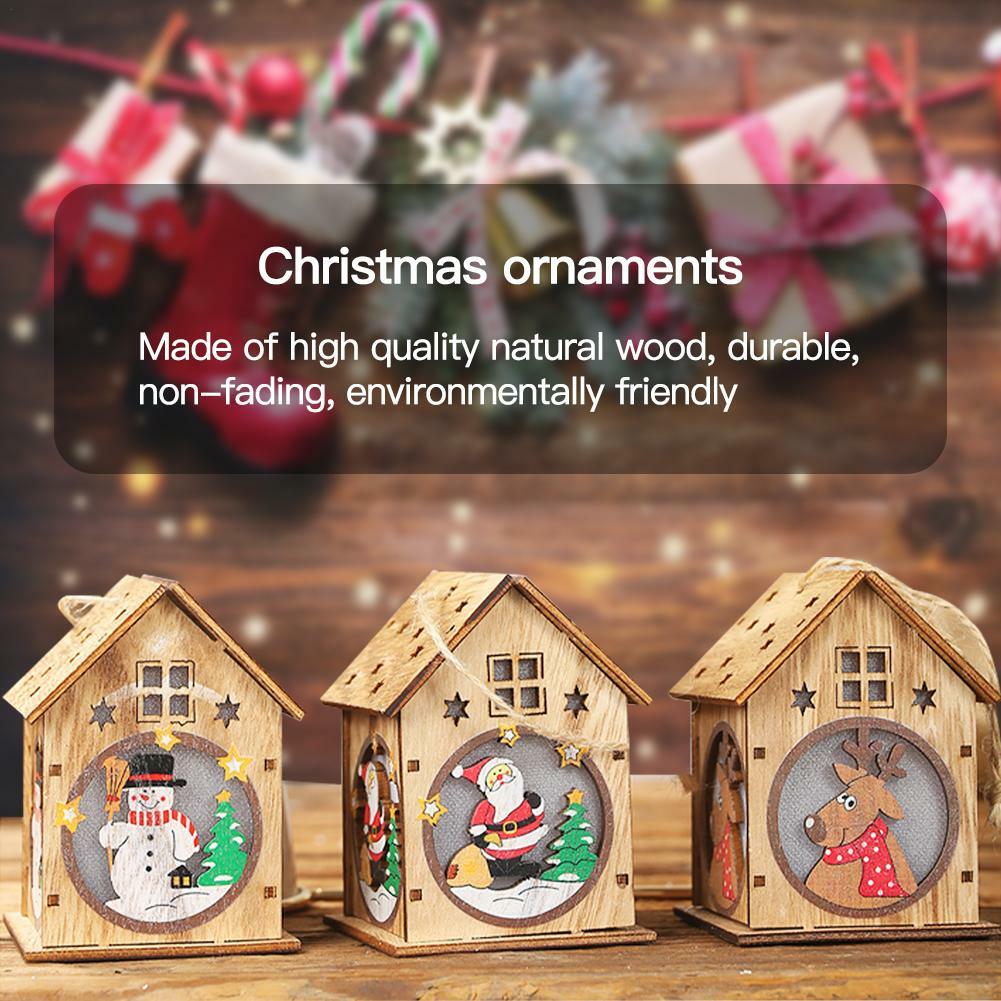Xmas Christmas Gift Decor Led Light Wooden House Tree Cabin