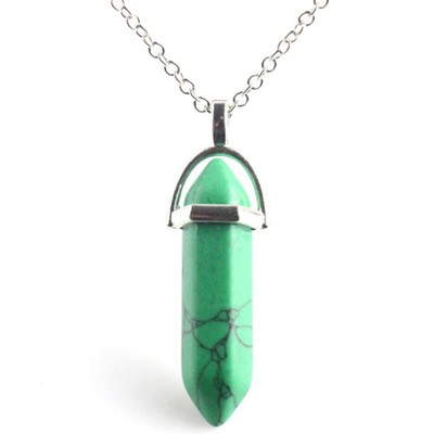 Natural Gemstones Hexagonal Pointed Reiki Chakra Pendant Charms Silver Plated