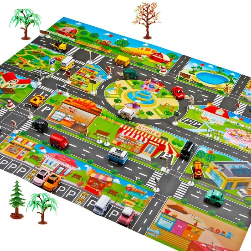 Kids Rug Children Toy Car Rug Town Road Map Cars City Play Mat Street Carpet Mat