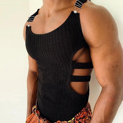 Sleek and Stylish Hollow Out Tank Tops for Men Knitted Sleeveless Vests