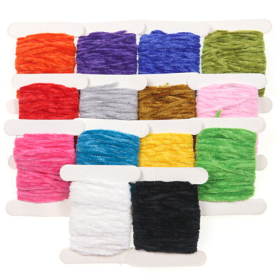 12PCS Worms Rayon Yarn Tinsel Chenille Floss Thread Nymph Fly Tying Material