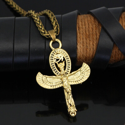 Egyptian Goddess Isis Ankh Cross w. Eye of Horus Pendant Necklace Silver Gold