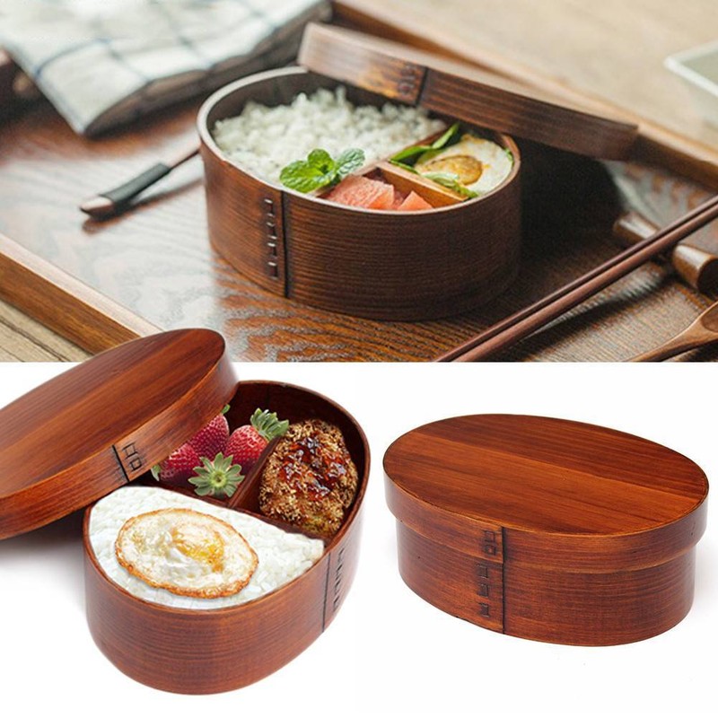 Wooden Japanese Style Bento Boxes Wood Lunch Box Students 