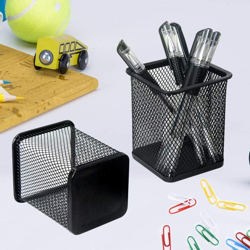 Pen Holder 4 Pack Desk Organizers Metal Mesh Pencil Holder Black Square-4 Pack