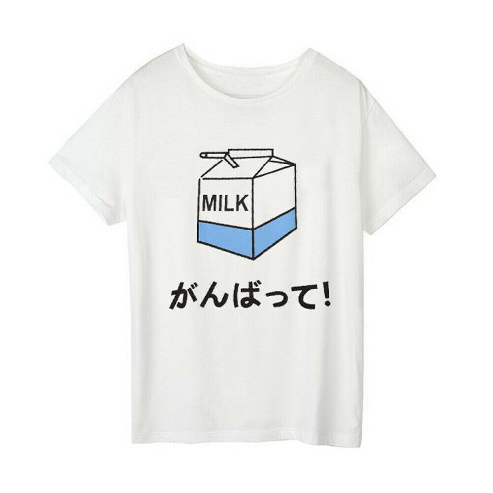 Damen Kawaii Milch Kiste Muster T-Shirt Kurzärmelige Bluse Top