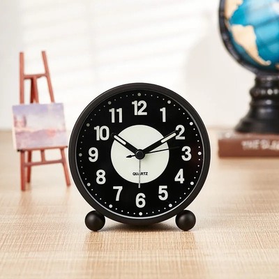 Metal Round 4-inch Luminous Alarm Clock Portable Silent Night Light Clock Watch