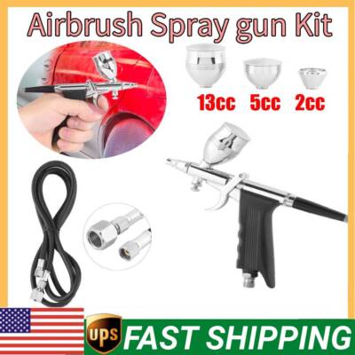 Gravity Dual-Action Spray Gun Airbrush 0.3mm 0.5mm 0.8mm Nossles Cups Set Kit