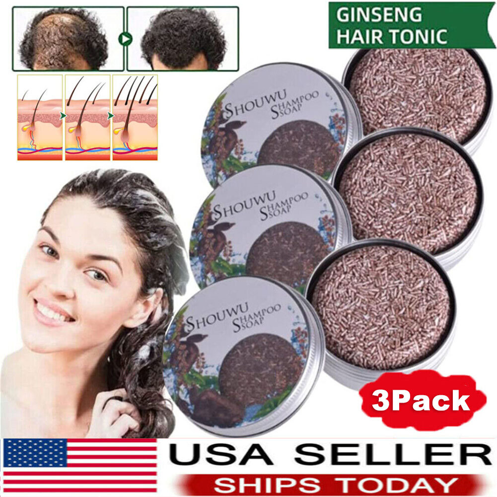 3x COVER GREY SOAP Bar Shampoo Organic Polygonum Essence Hair Darkening Shampoos