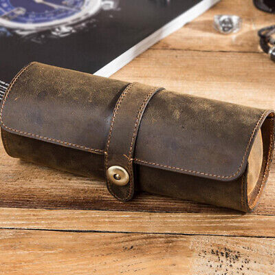 3 Slot Genuine Leather Watch Roll Travel Box Wrist Watches Display Storage case