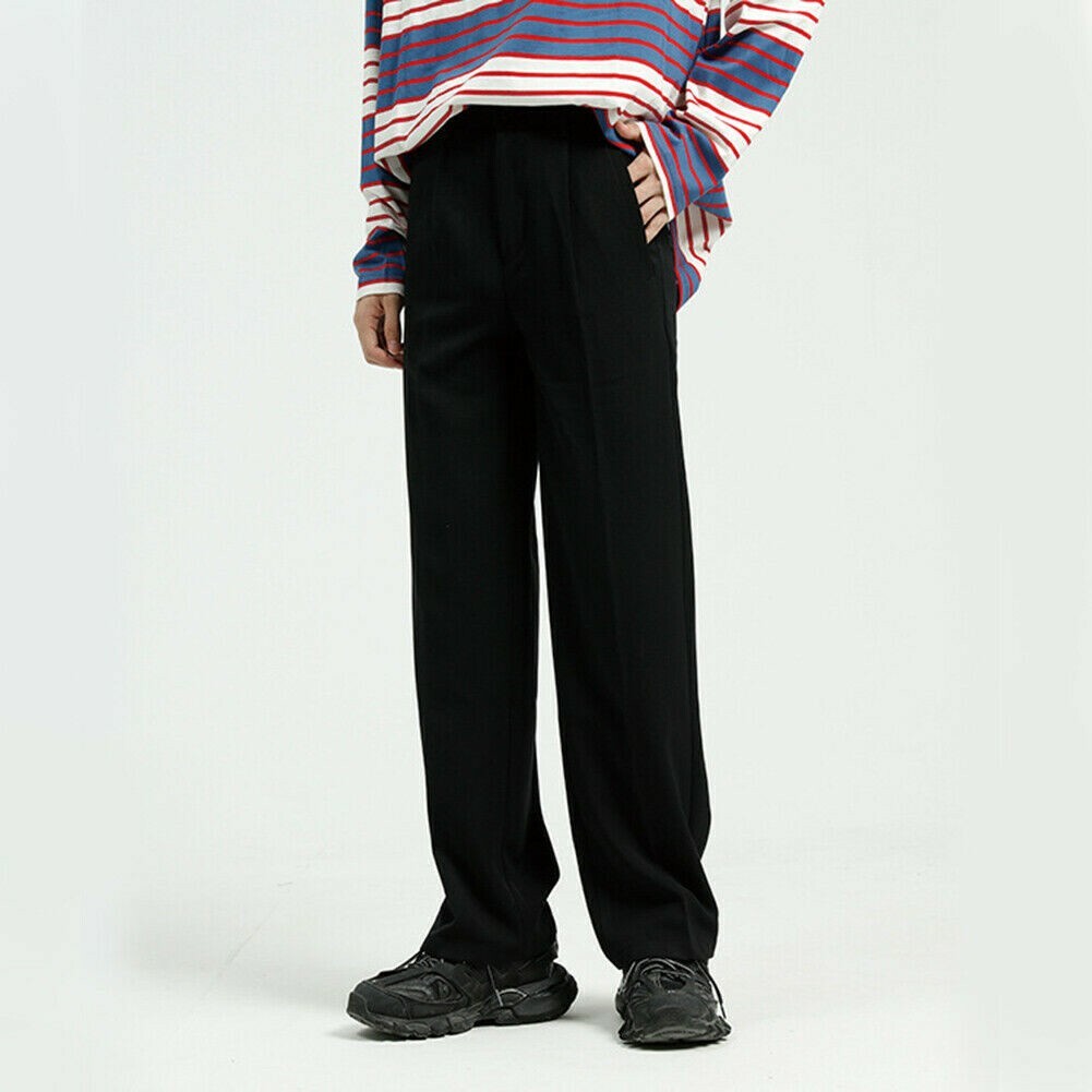 Men Loose Pants Wide Leg Bootcut Trousers Smart Business Casual Dance Bottom