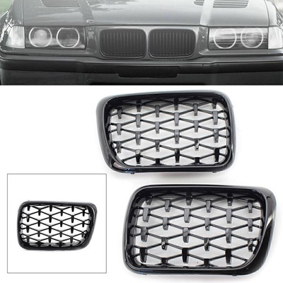 2PC Grille Diamond Meteor Style 51138195151 Black Fit BMW E36 3 Series 1997-1999