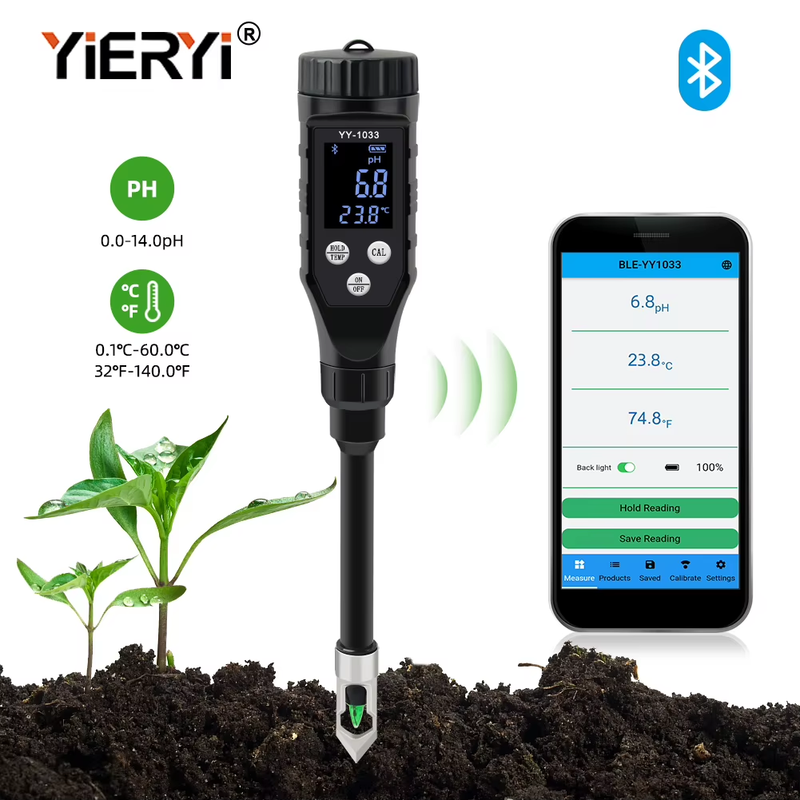Smart Bluetooth Soil PH TEMP Meter YY-1033 Garden Potted Plants Acidity Data Log
