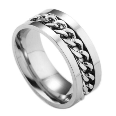 Chain Spinner Ring Titanium Fidget Band Anti Anxiety Finger For Women Men Rin  