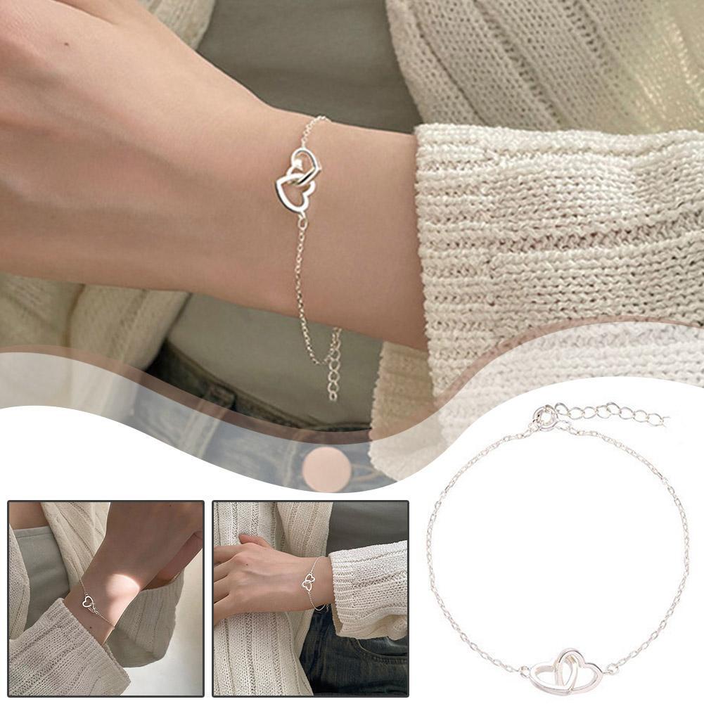 Heart Double Sided Silver Bracelet Adjustable Bracelet