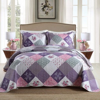 Quilt Bedspreads Sets King Size 96X108 Inches Reversible Purple