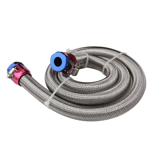 3/8 inch Hose 3ft. Steel Braided Gas Fuel Line Set With Red/Blue Clamp
