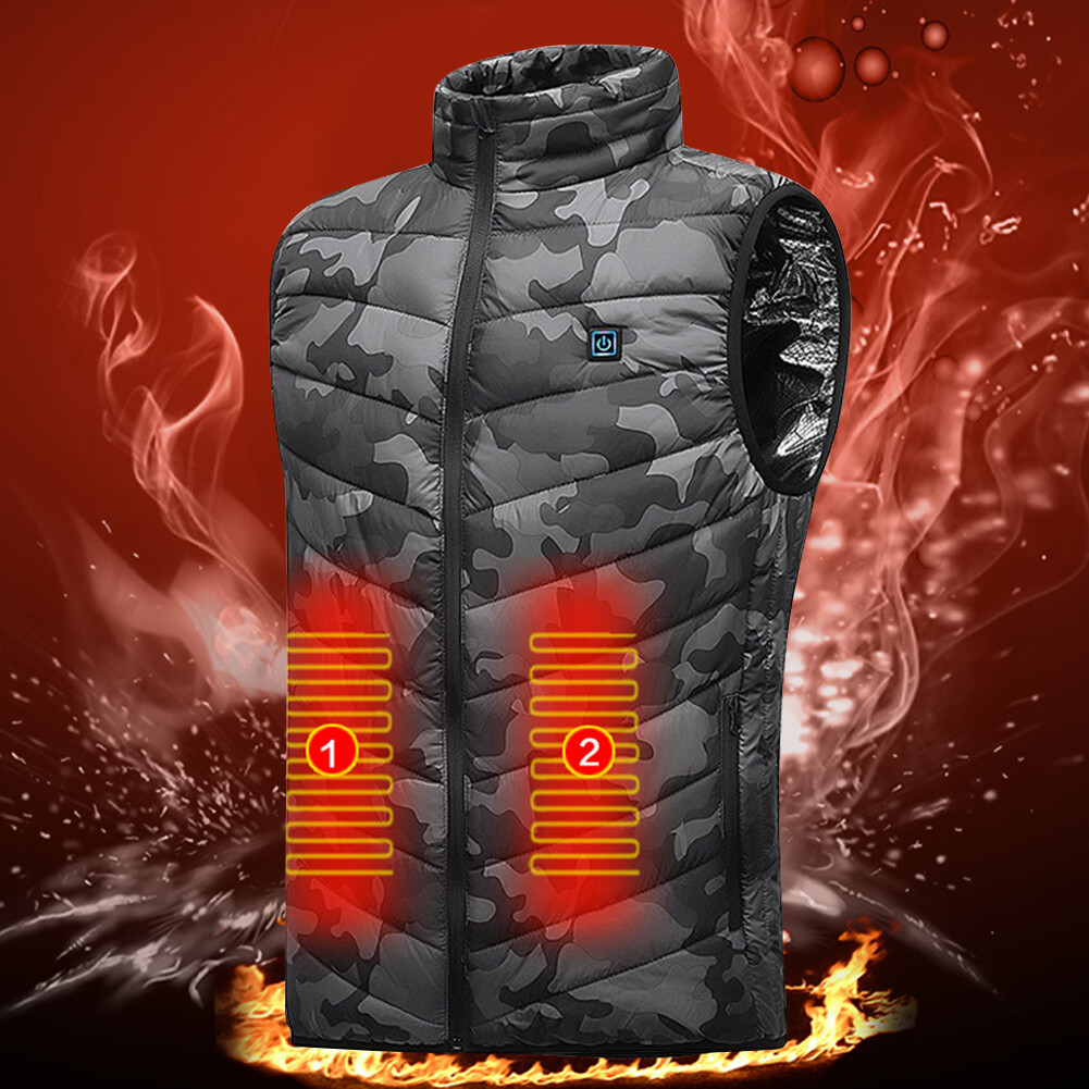 Men USB Electric Heated Vest Jacket 9 Zone Warm Up Heating Pad Cloth Body Warmer