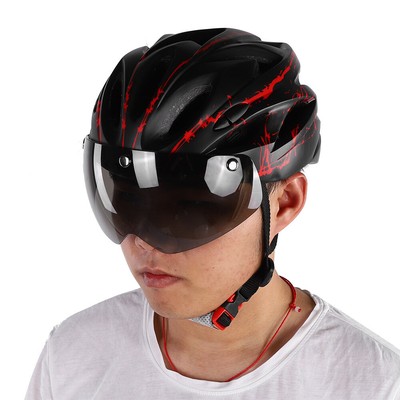 Mountainbike Fahrradhelm Schutzhelm Helm Rennrad MTB mit Schutzbrille 360 Rot