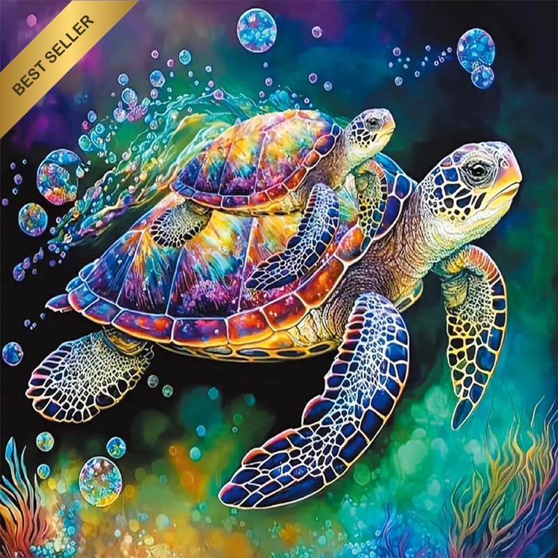 Cross Stitch Kits Pre Printed, Two Colourful Sea Turtles 11Ct Stamped DIY Embroi