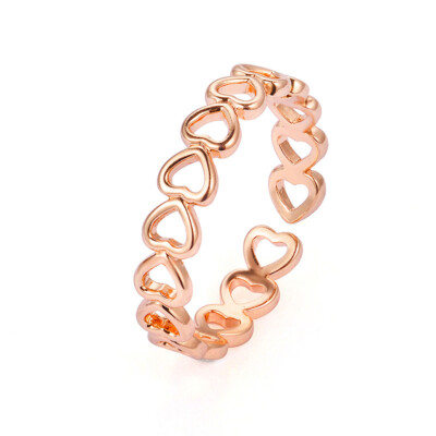 Rose Gold Simple Heart Copper Finger Ring Women Girl's Ring Adjustable Jewelry