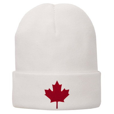 Canada Maple Leaf Embroidered Winter Cuff Long Beanie - Red Flag