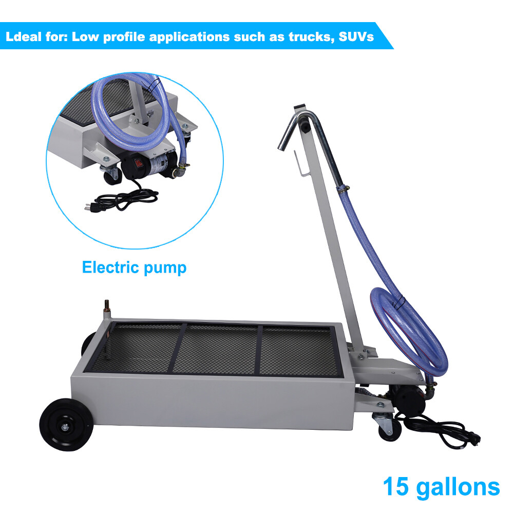 Drainer Truck Drain Pan With Electric Pump And Swivel Casters 15 Gallon New