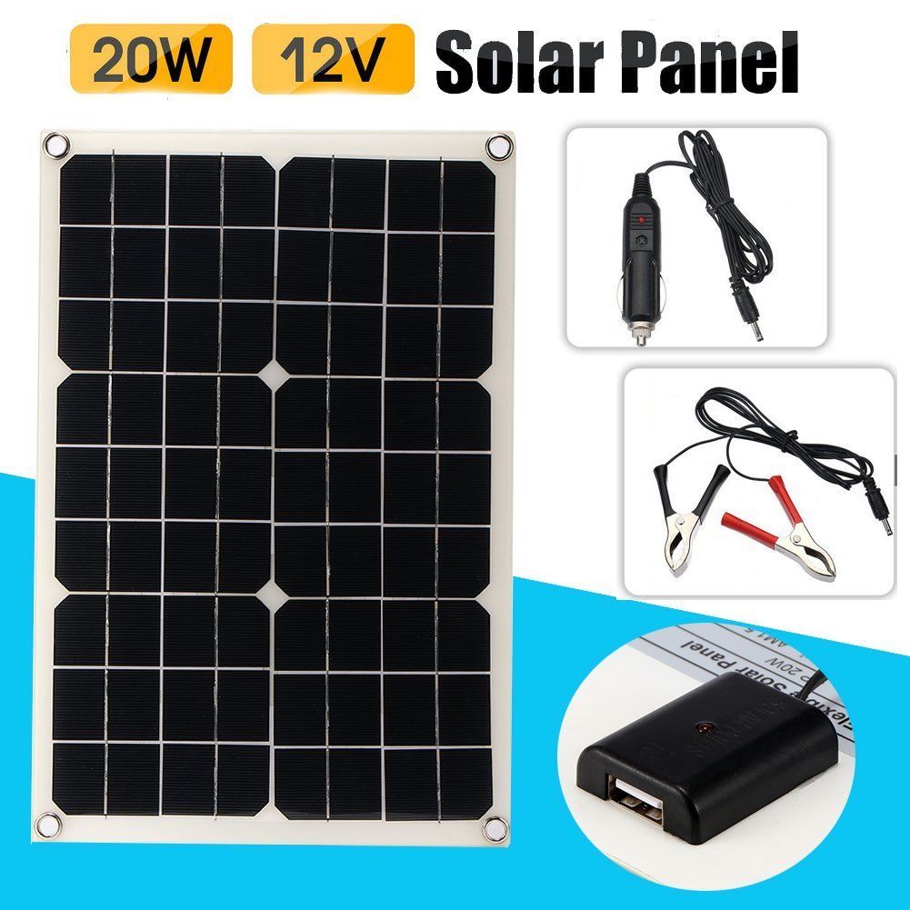30W 12V//5V Wasserdicht Solarpanel Solarzelle USB Batterie F Handy Auto Ladegerät