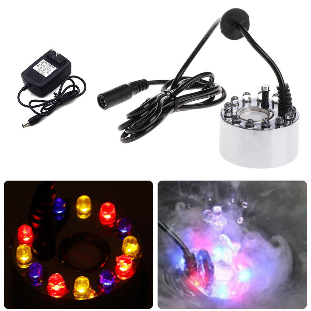 12 LED Mist Maker Fogger Water Fountain Pond Fog Machine Atomizer Air Humidifier