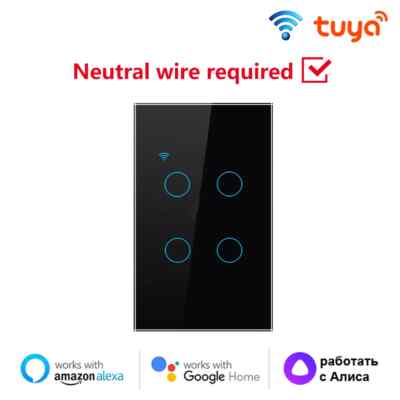 1/2/3/4gang TUYA WiFi Smart Touch Switch Home Light Wall Button 120*72mm Neutral