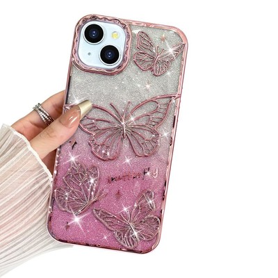Designed for iPhone 15 Plus, Cute 3D Butterfly Case Slim Plating Glitter Blin...