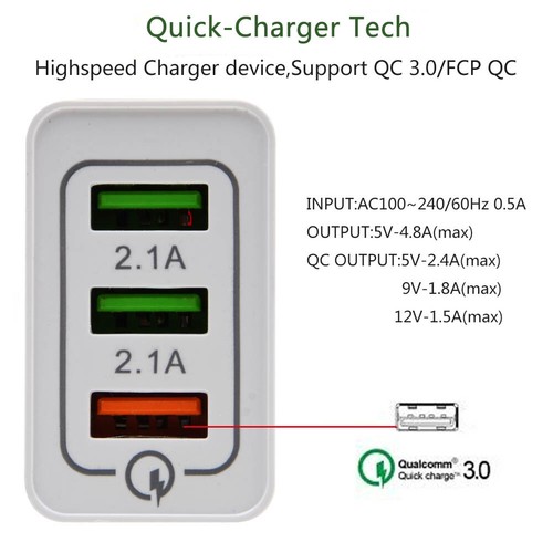 3 USB Port 5V Schnell Schnellladung QC 3.0 Wall Ladegerät Netzteil EU Stecker