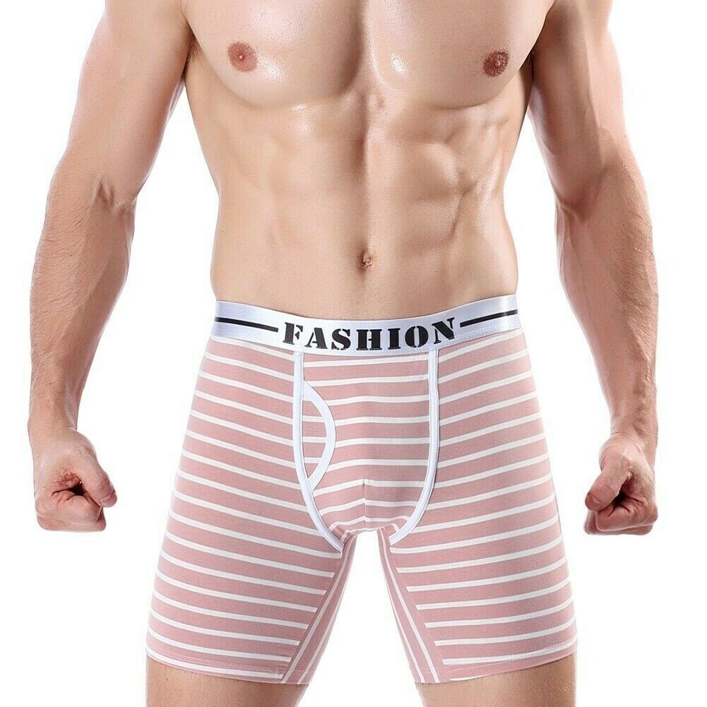 Hommes Rayé Sous-Vêtement Jambe Longue Slip Slip Culotte Caleçon Boxer Sport