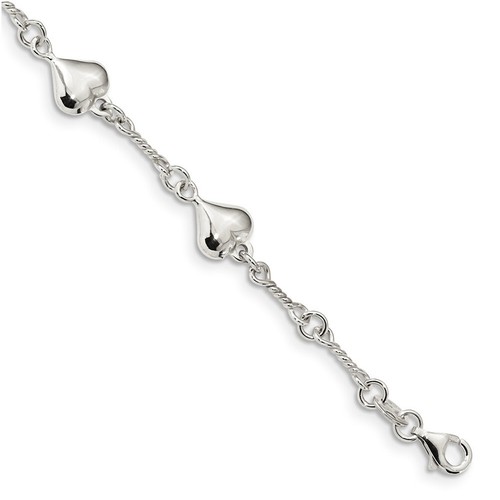 Sterling Silver Polished Heart 7.5in Bracelet QG4246-7.5 Sterling Silver Polished Heart 7.5in Bracelet QG4246-7.5